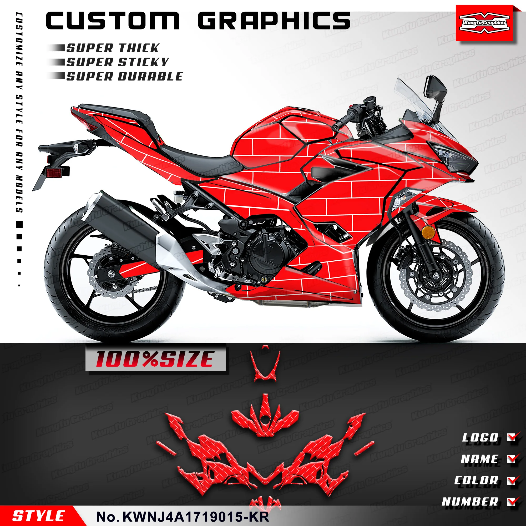 KUNGFU GRAPHICS Adhesive Sticker Skin Graphics for Kawasaki Ninja 250 400 ABS KRT 2017 2018 2019-2023, KWNJ4A1719015-KR