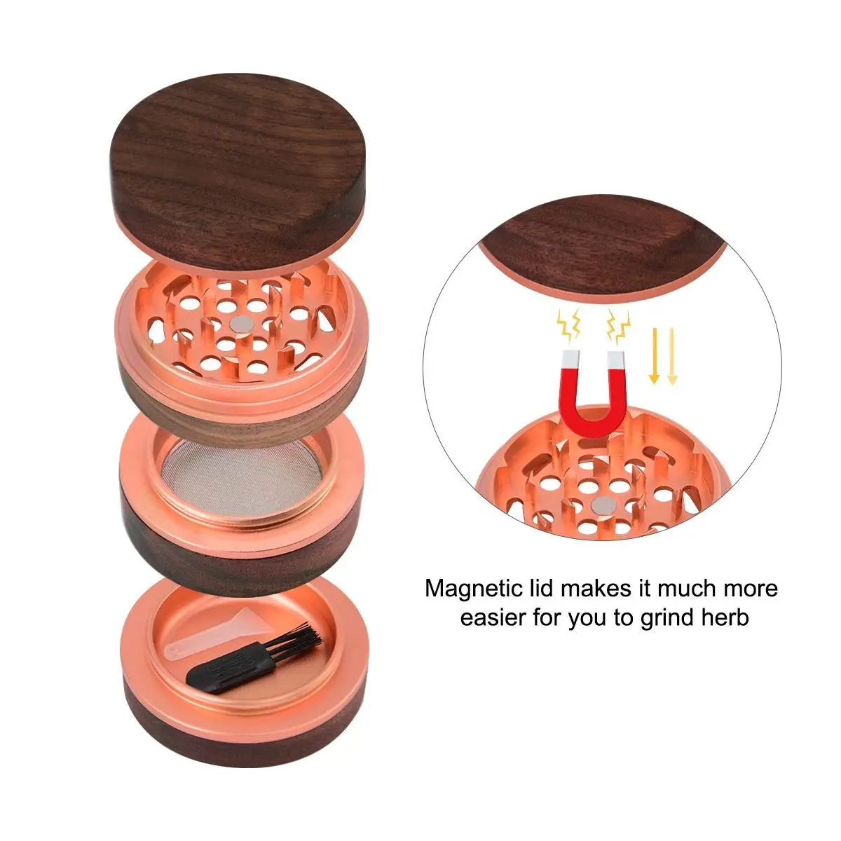 63mm Wooden 4 layer High-grade and aluminium alloy herb grinder  smoke herb grinders spice mill cigarette accessorie