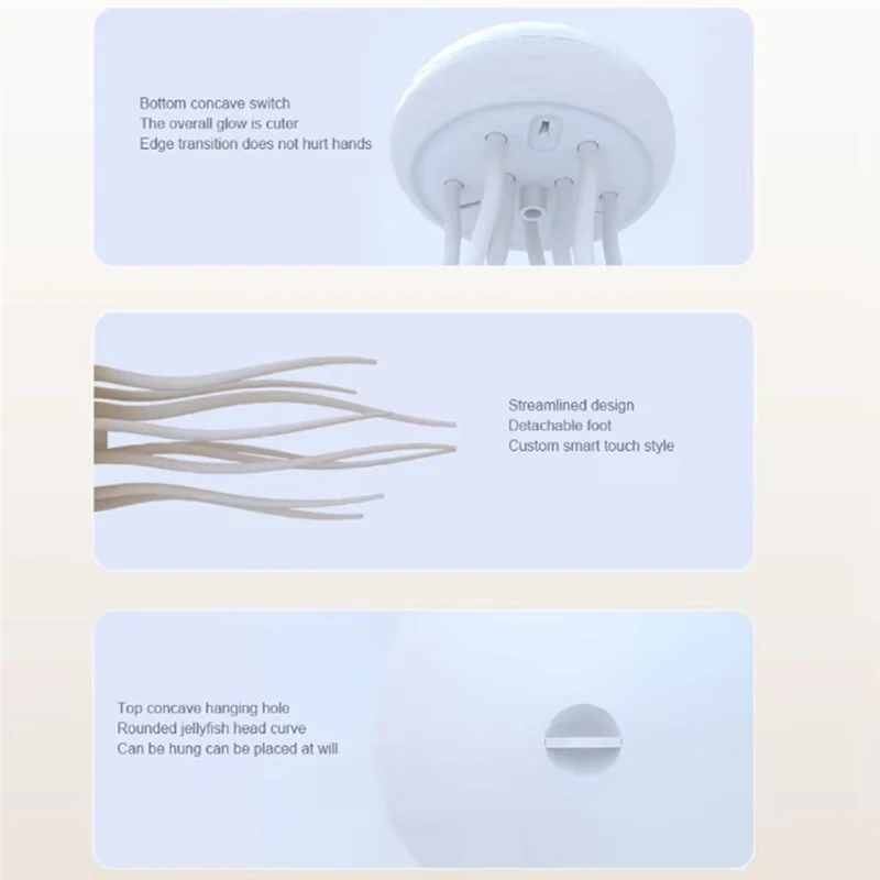 A02M-Cute Rotating Jellyfish LED Nihgt Night Light Hanging Bedside Lamp Gradient Voice Control RGB Table Lamps Room Decor