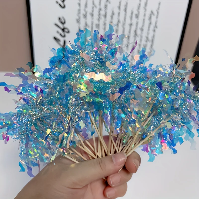 30 قطعة من أغطية الكيك على شكل زهرة لامعة متعددة الألوان لتزيين حفلات أعياد الميلاد، متعددة الاستخدامات لعيد الميلاد، واحتفالات العام الجديد #2