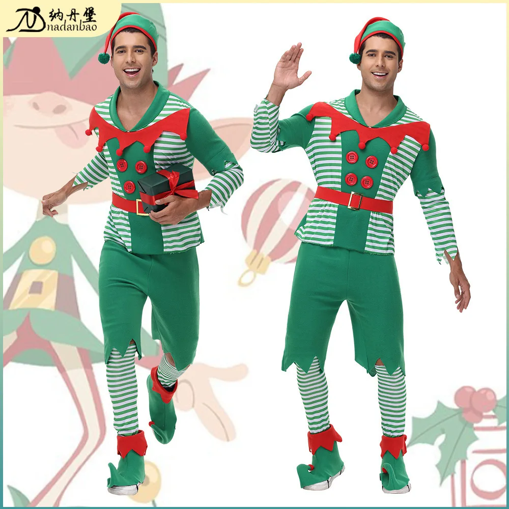 Christmas Elf Performance Costume Stripe Dress Up Set