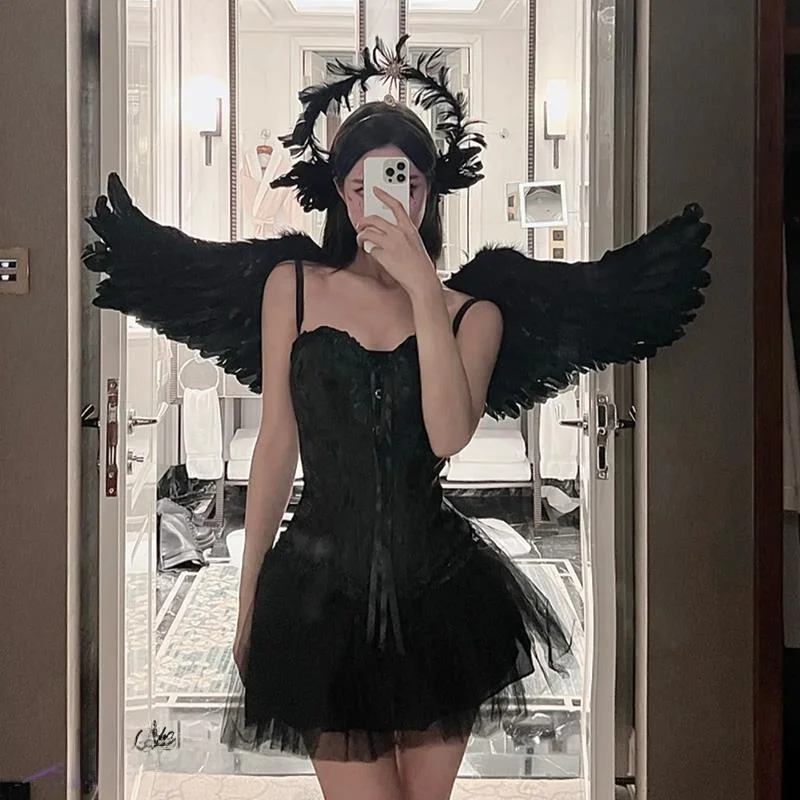 الملاك الجناح با ديكور الدعامة الأبيض بلا الريش قزم loween الكبار المرأة تأثيري الملابس التصوير العرقية المرحلة زي