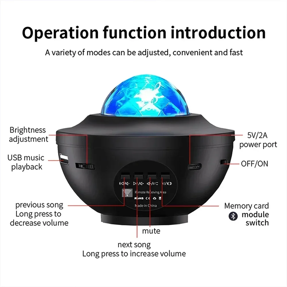 Projektor Galaxy Projektor gwiazdowy Głośniki Bluetooth Lampka nocna Timer Pilot Wystrój pokoju Lampki nocne LED do wystroju sypialni