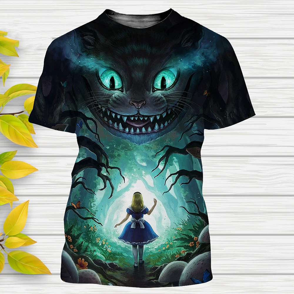 Alice in Wonderland Boys and Girls T-shirt Cartoon Children's T-shirt 3D Printing Disney Short Sleeve Oversized Men's Clothing