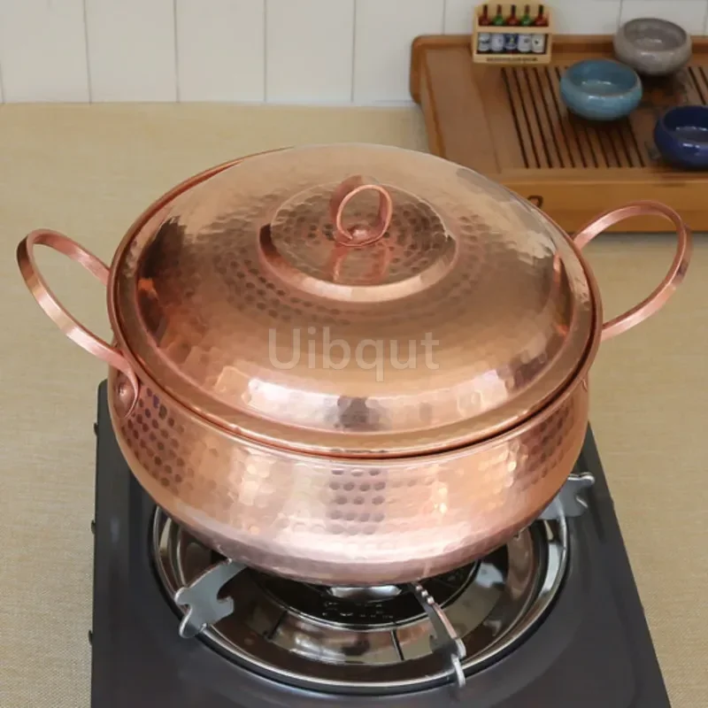 Copper Handmade Pure Casserole with Thick Kitchen Stew Pot with Cover Instant Noodles Hot Pot Large Capacity Soup Pot