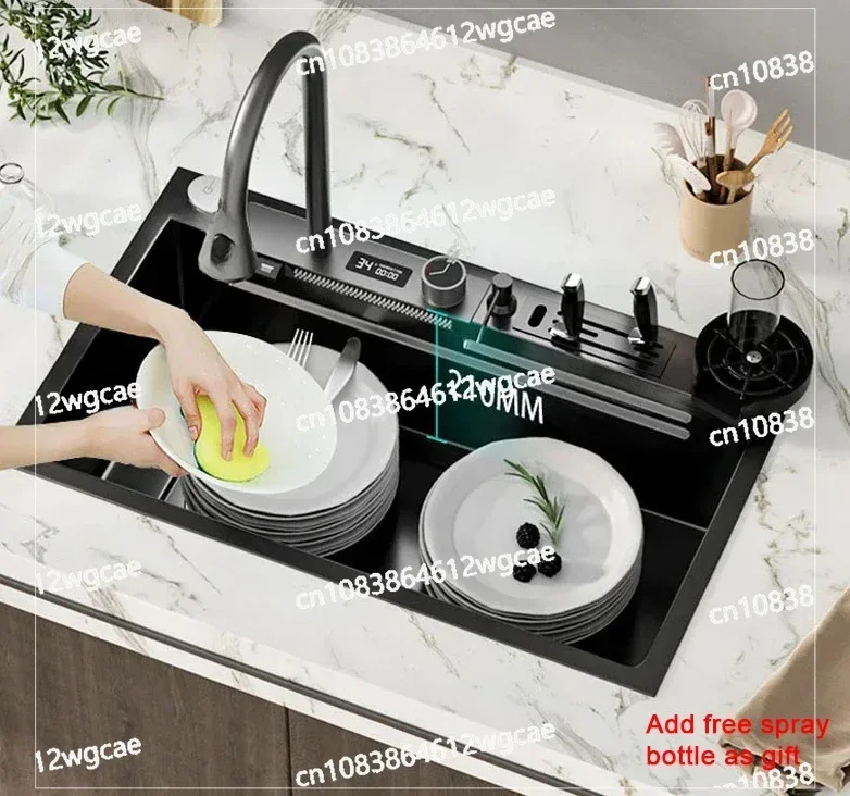 2024 New Product Nano Flying Waterfall Single  Thickens 304 Stainless Steel Dish Sink Sink Left Side Sink Dish Basin