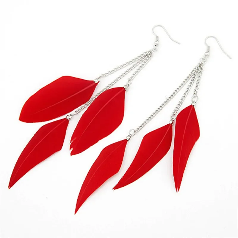 Colorful Feather Earrings Tassel Dangle Long Earrings For Women Brincos Bijoux Jewelry Wedding Earrings Bride Jewelry