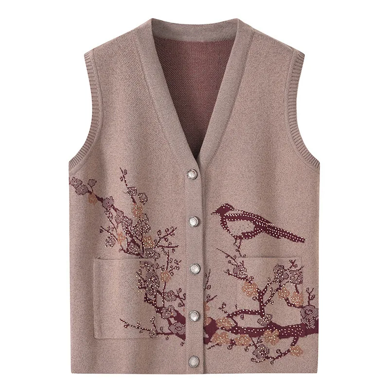 Women's Sweaters Cardigans Vests Spring Autumn Grandma Outfits Warm Vest For Middle Aged Mothers Winter Waistcoat Jackets 5XL