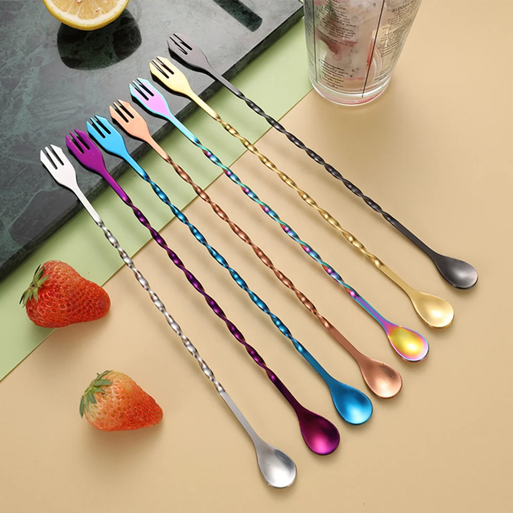 

7Pcs Stainless Steel Double-Head Spiral Bar Cocktail Mixing Spoons Easy Grip Home Bar Coffee Shop Hotel