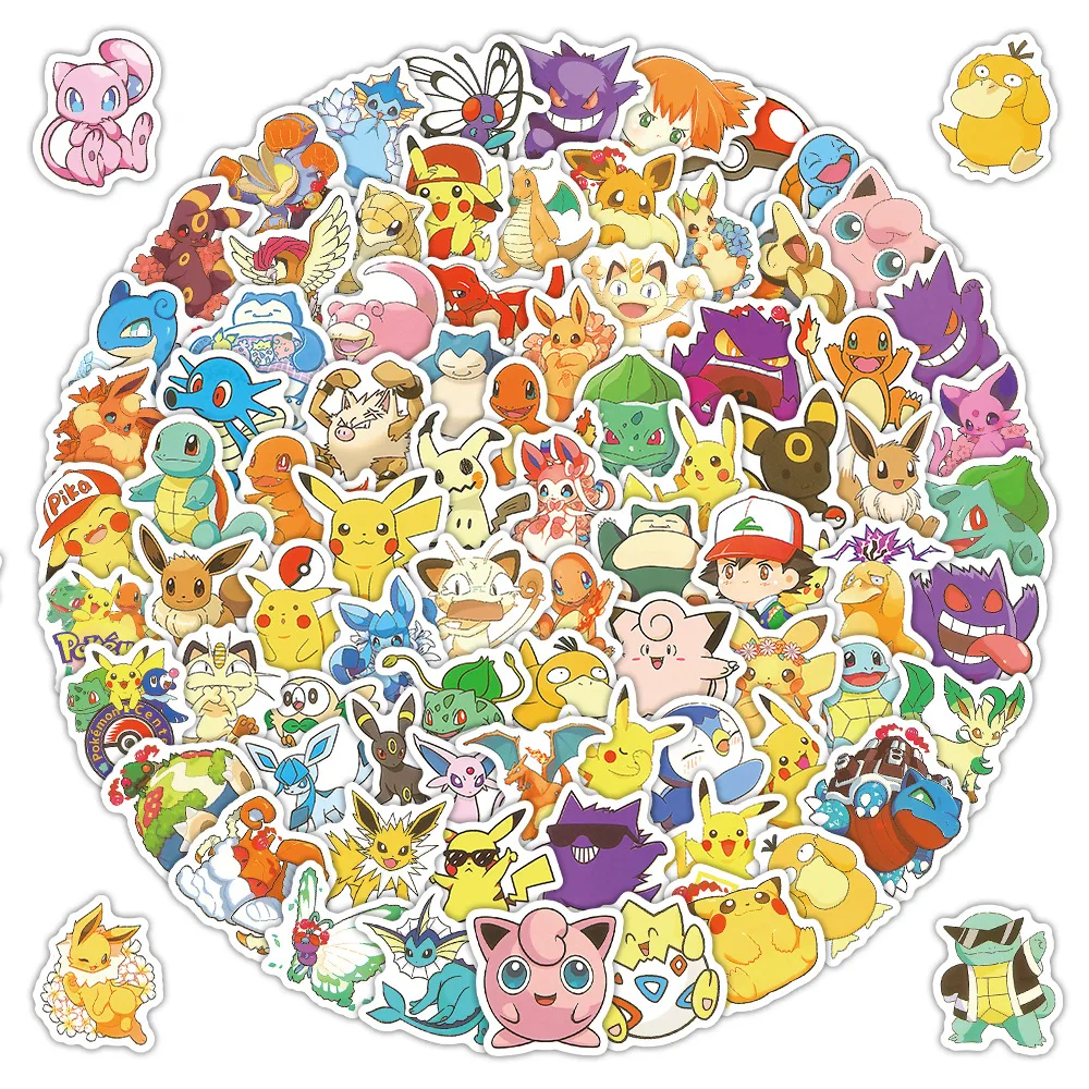 103개 귀여운 포켓몬 애니메이션 스티커 장식 DIY 전화기 노트북 여행가방 냉장고 그래피티 만화 스티커