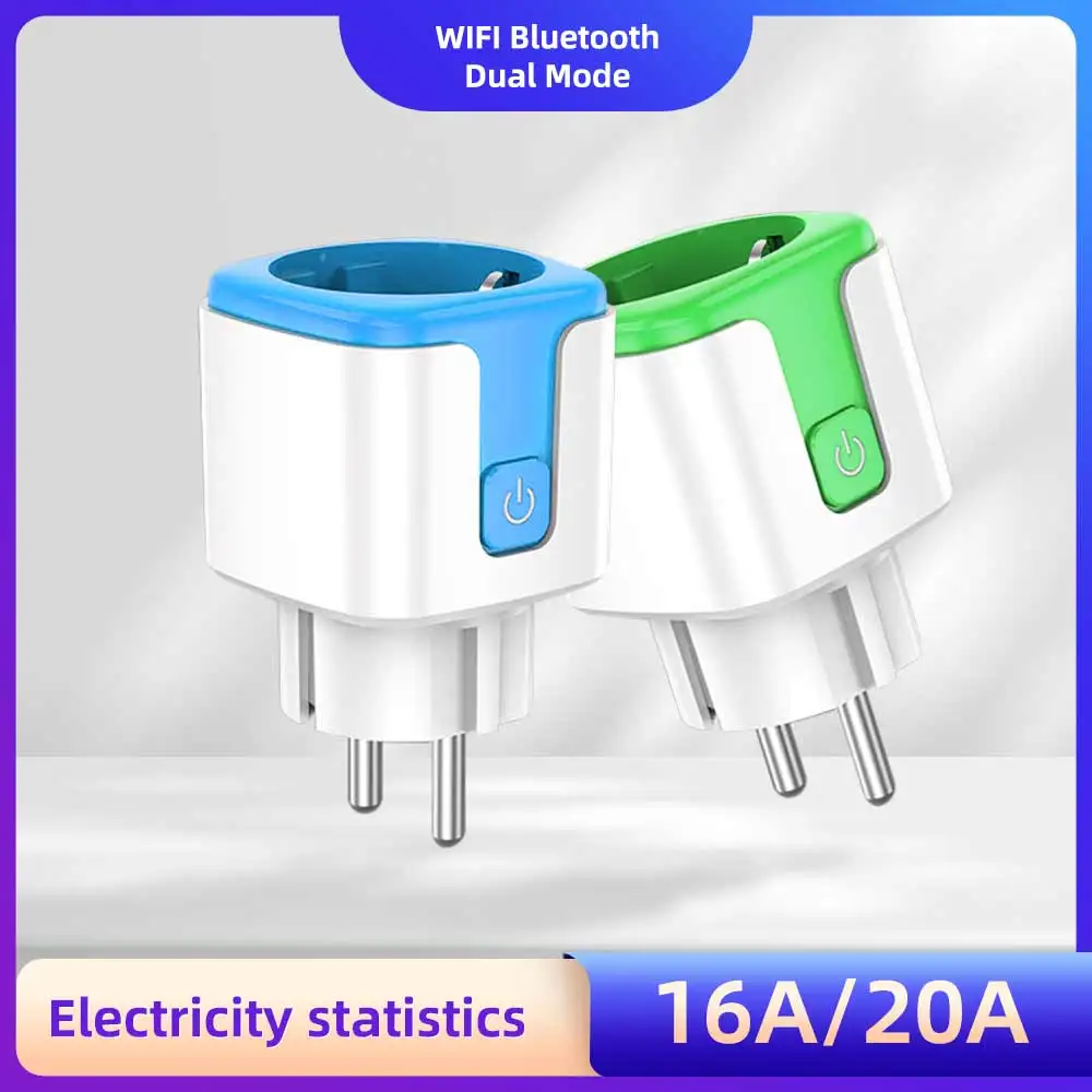 2/4/8PCS Tuya Wifi Smart Plug EU Plug With Socket 16A/20A Bluetooth Plug Adapter With Timer And Power Monitor Alexa Google Home