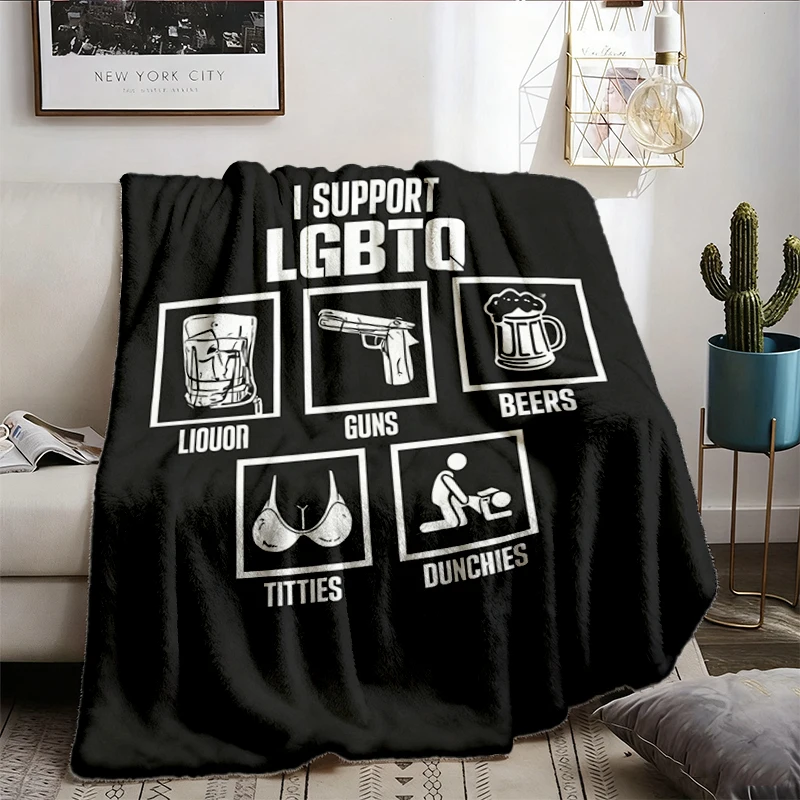 I Support LGBTQ Flannel Throw, LGBTQ Support Cozy Blanket, Retro Funny Meme Warm Blanket, Queer Soft Blanket, Social Jus