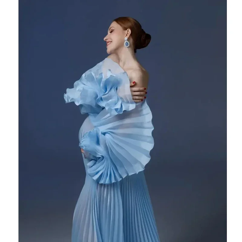 

Элегантное плиссированное платье для беременных для фотосессии, привлекательное платье для детского душа, эластичное облегающее платье с рюшами для беременных