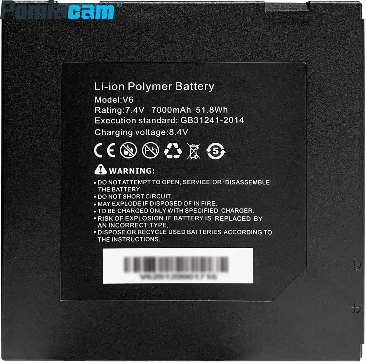 Bateria recarregável de polímero de íon de lítio V6 7000mAh 7,4V 51,8Wh para testador CCTV compatível com X9 IPC-8600plus serise