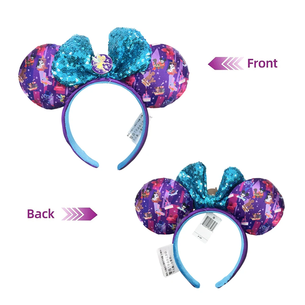 Disney Tinker Bell Mickey Mouse Headband Cartoon Ears Sequin Bow Metal Emblem Adults/Children Purple Disneyland Kids Gift