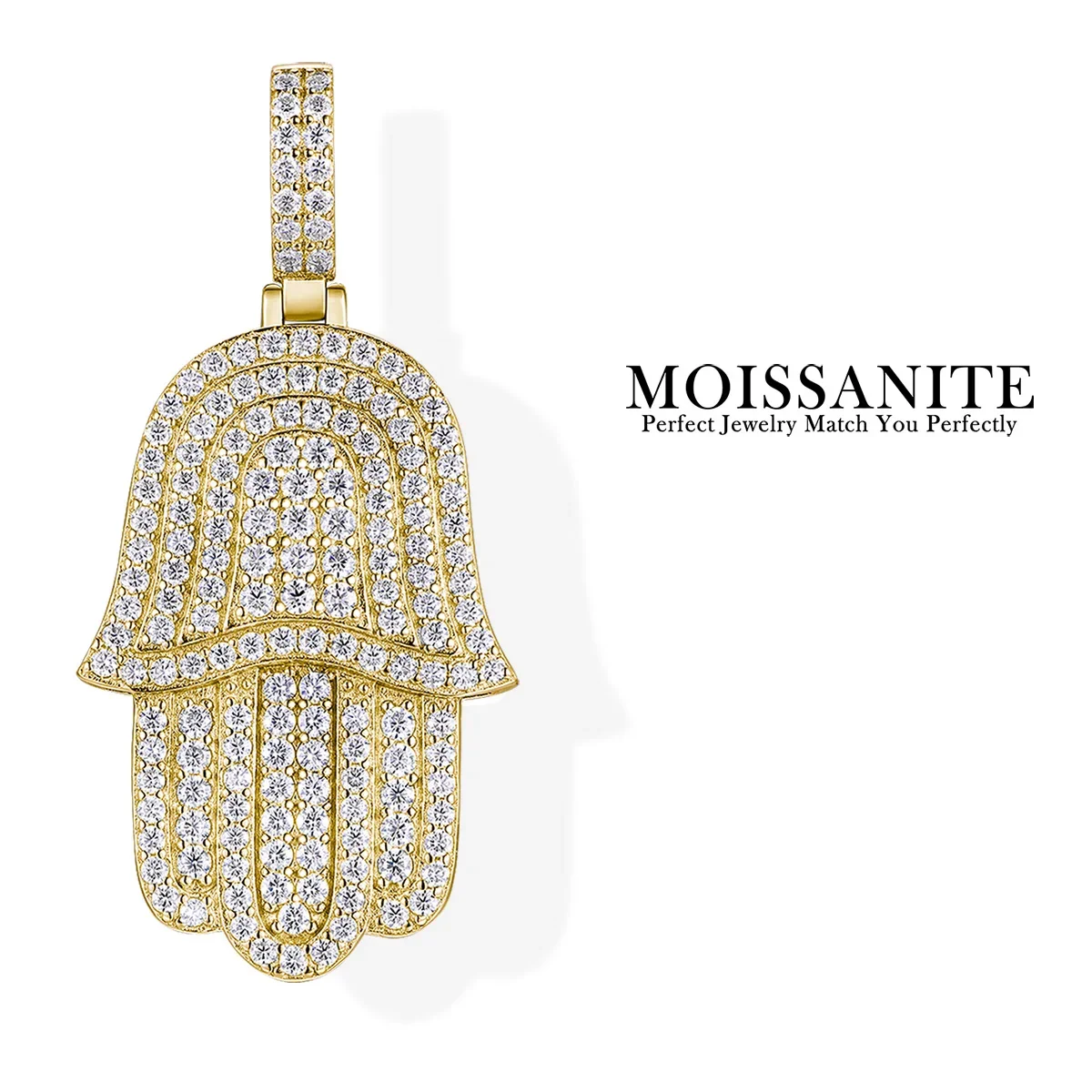 

3.013 CTW Hamsa Moissanite Pendant For Man S925 Silver 18K Gold Plated Fits Cuban Hip Hop Style Necklace GRA Certificate