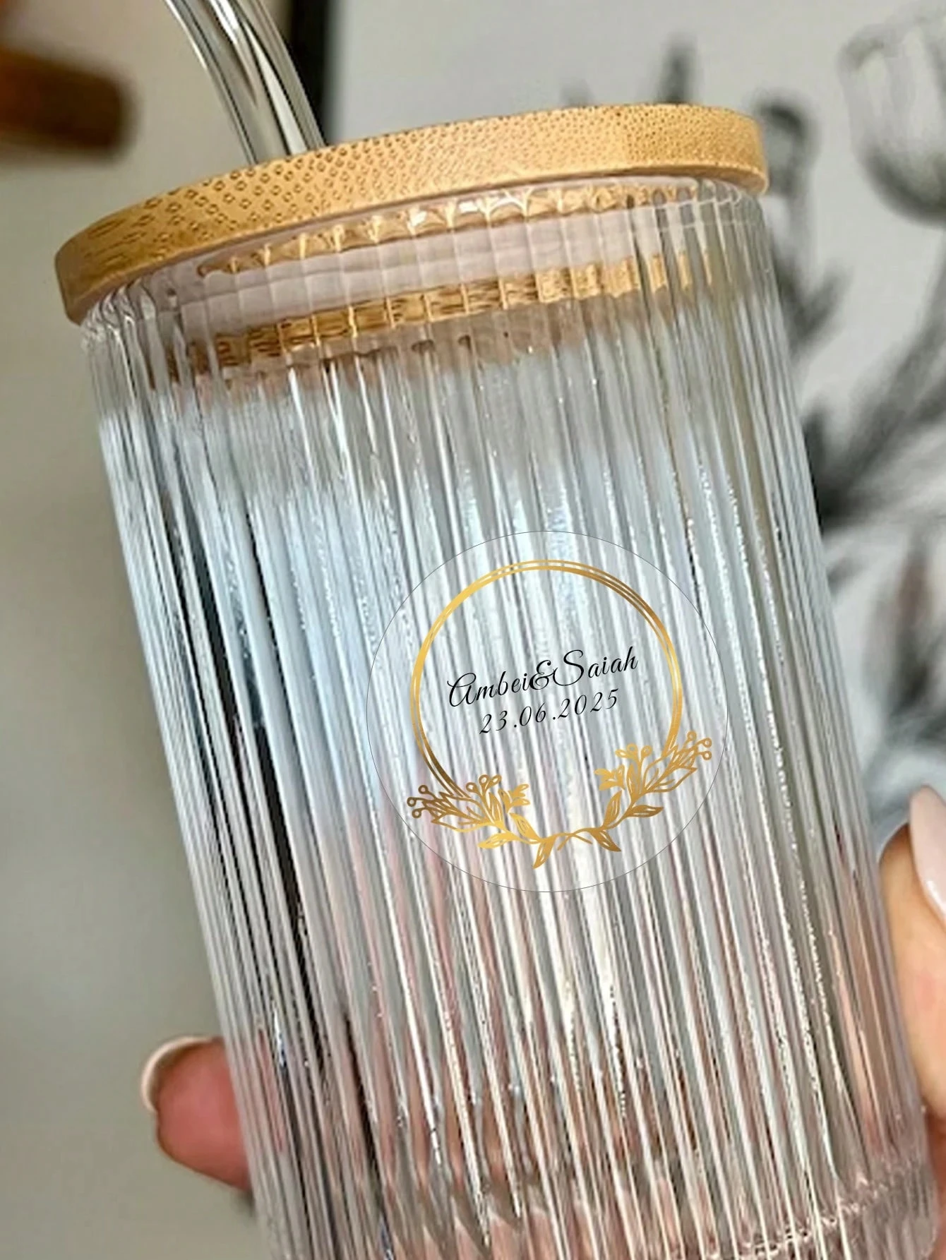 54-540 pezzi 4 cm etichette di nozze personalizzate trasparenti, adesivo di nozze circolare personalizzato, design foglia verde, nome personalizzato e adesivo data