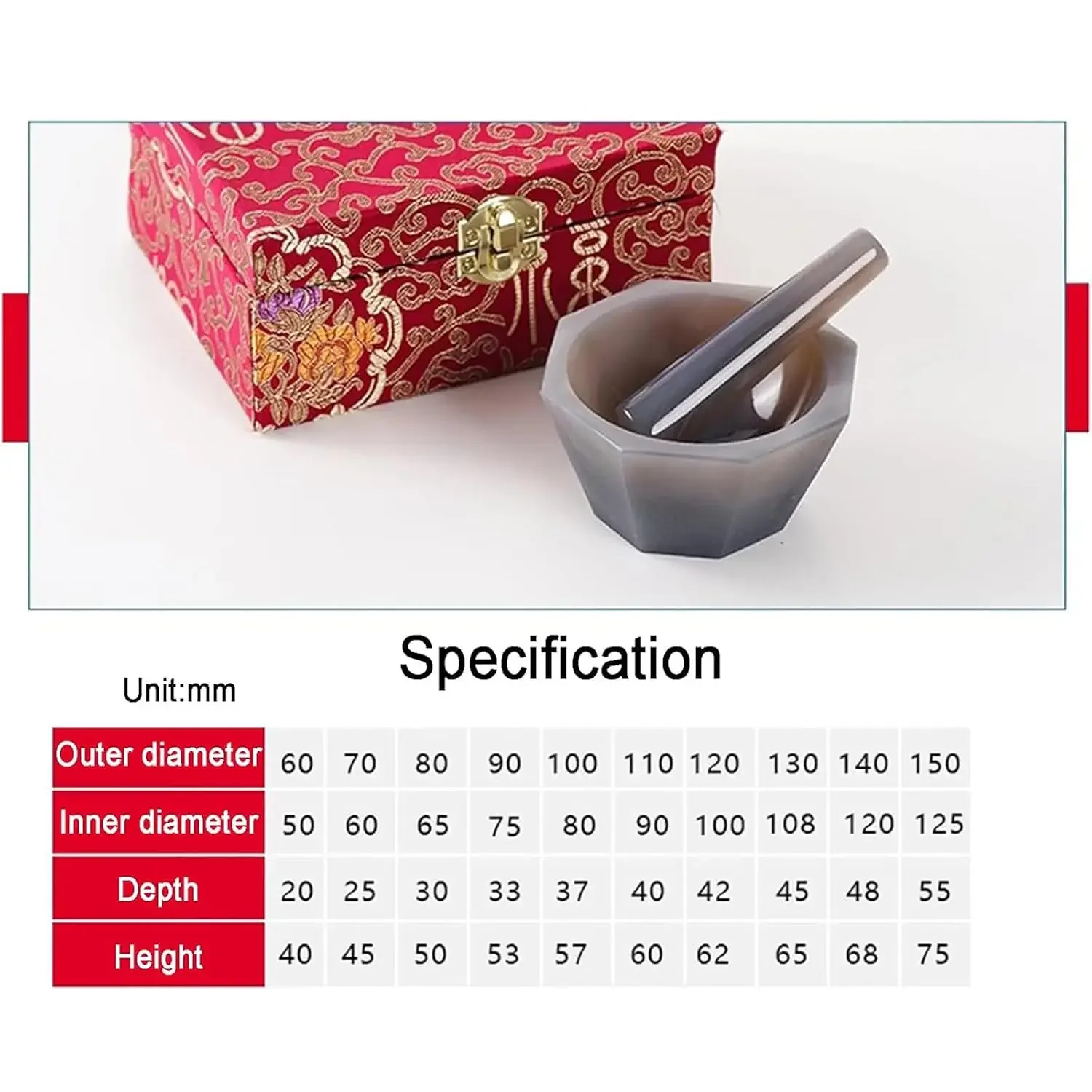 Natural Agate Mortar and Pestle Set - Deep Interior Grinding Bowl, 7.2-7.5 Hardness, Ideal for Efficient Lab Mixing & Grinding,