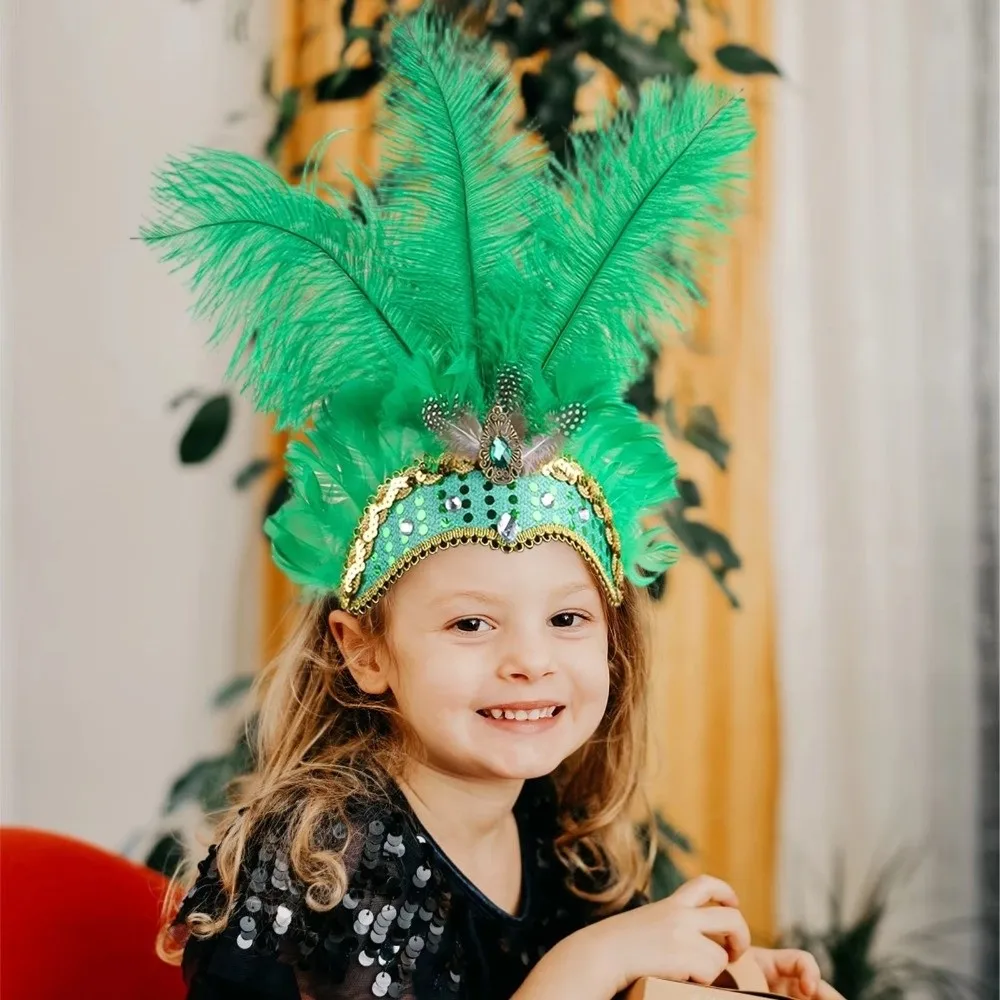Neues Buntes Feder-Kopfschmuck Bühnen-Performance Dekoratives Showgirl-Stirnband Brasilianisches Karnevals-Haarband für Karneval-Veranstaltungen – Detail 9
