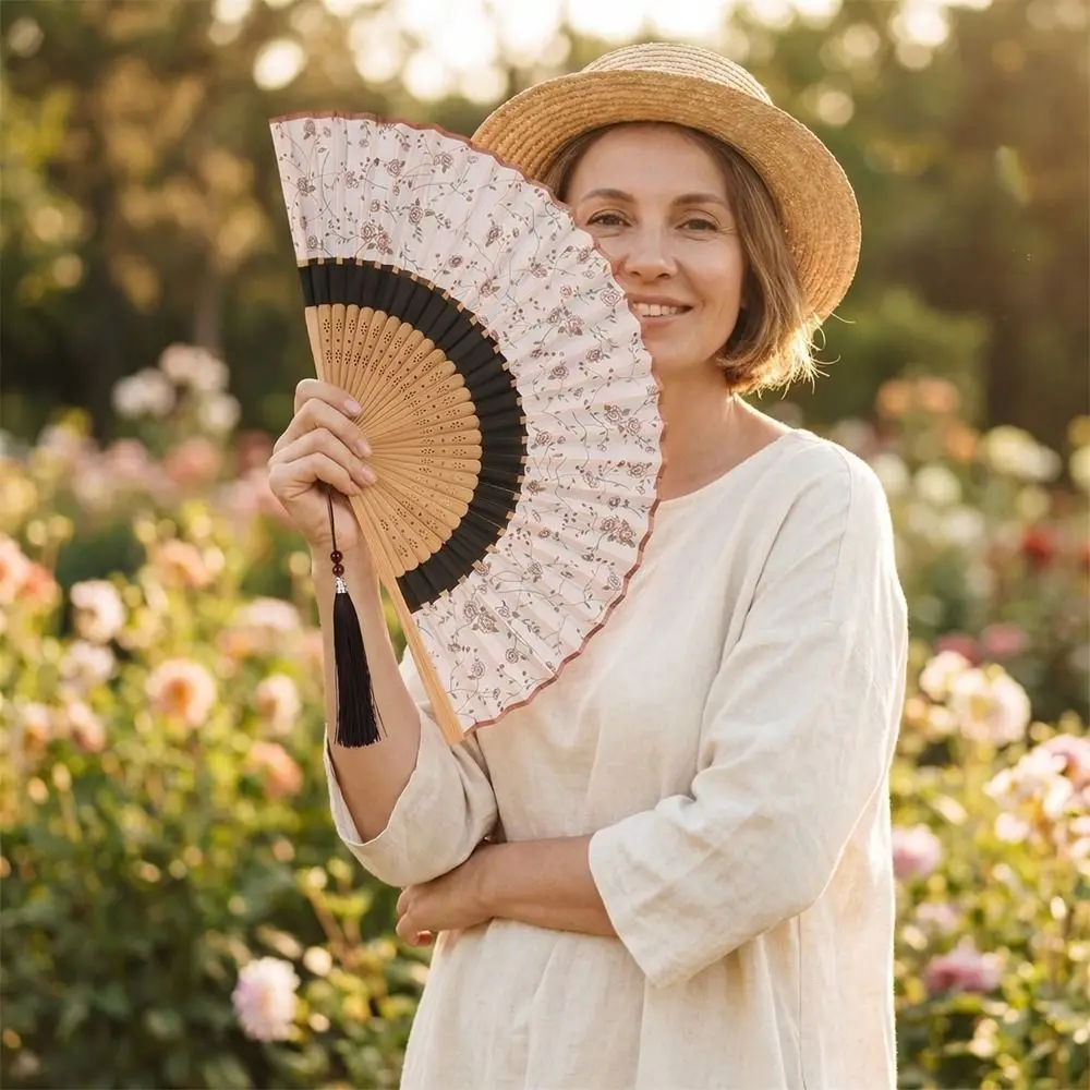 

Costume Accessory Portable Folding Fan Classical Vintage Chinese Style Fan with Tassel Decorative Bamboo Fan Dance Performance