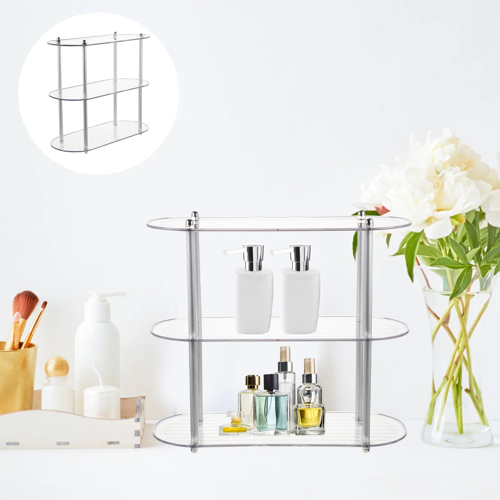 

Multi-Layer Makeup Storage Rack Detachable Desktop Organizer for Bathroom Vanity Countertop Cosmetics Perfume Toiletries Holder