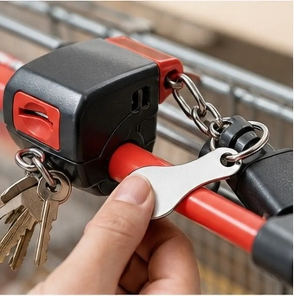 4Pcs Portable Trolley Token Key Ring Stainless Steel Rust Resistant Lightweight Shopping Trolley Remover Keychain for Keys