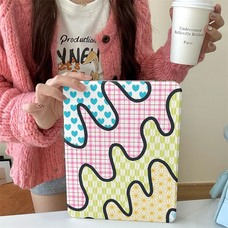 

Вращающийся чехол Wave Patchwork в клетку для Apple iPad Pro 11 дюймов Air5/4/109 iPad 10 Gen 5/6/7/8/9 9,7/10,2 Air3 10,5 дюймов, чехол Capa