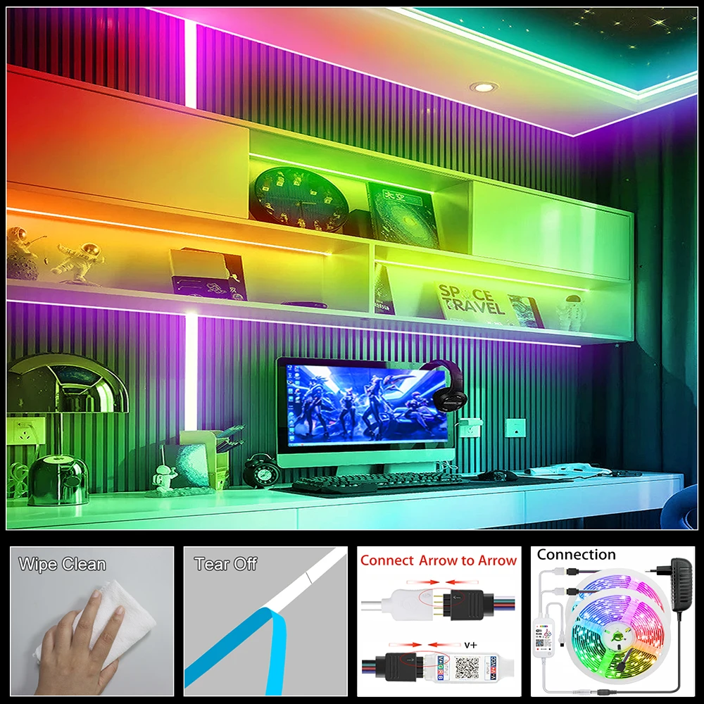 Tira de luces LED COB RGB con Bluetooth, cinta infrarroja de 24V, funciona con Alexa, música, neón, Flexible, luces de decoración navideña, WiFi,