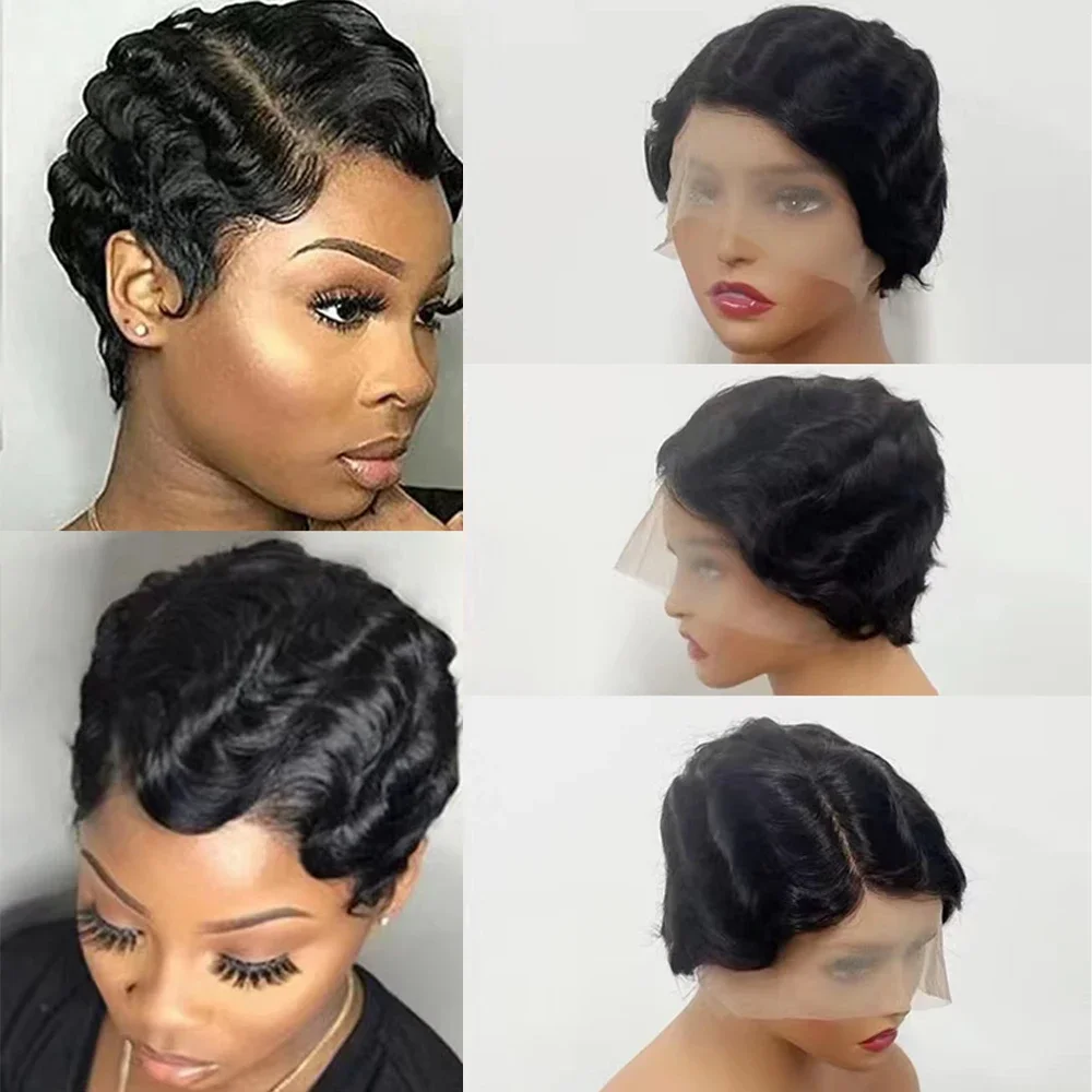 

Short Water Wave Human Hair Wigs Virgin Brazilian Wavy Hair Pixie Cut Wig Natural Color Cheap Human Hair Wig for Black Women