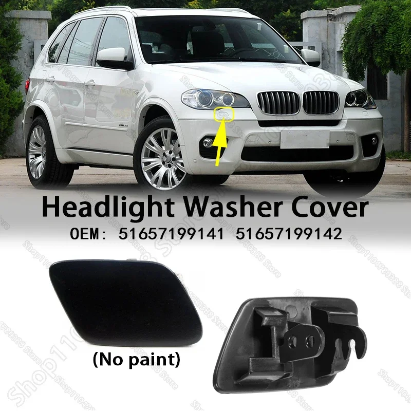 Headlight Washer Nozzle Spray Jet Cover Cap (No paint) For 2007-2013 BMW X5 (E70) 51657199141 51657199142