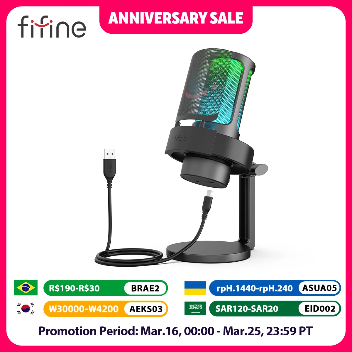 FIFINE USB Microphone for Recording and Streaming on PC and