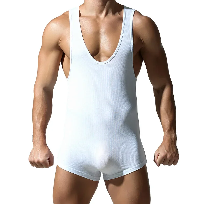 New Men\'s Vest Wrestling Suit Fitness Home Jumpsuit Men