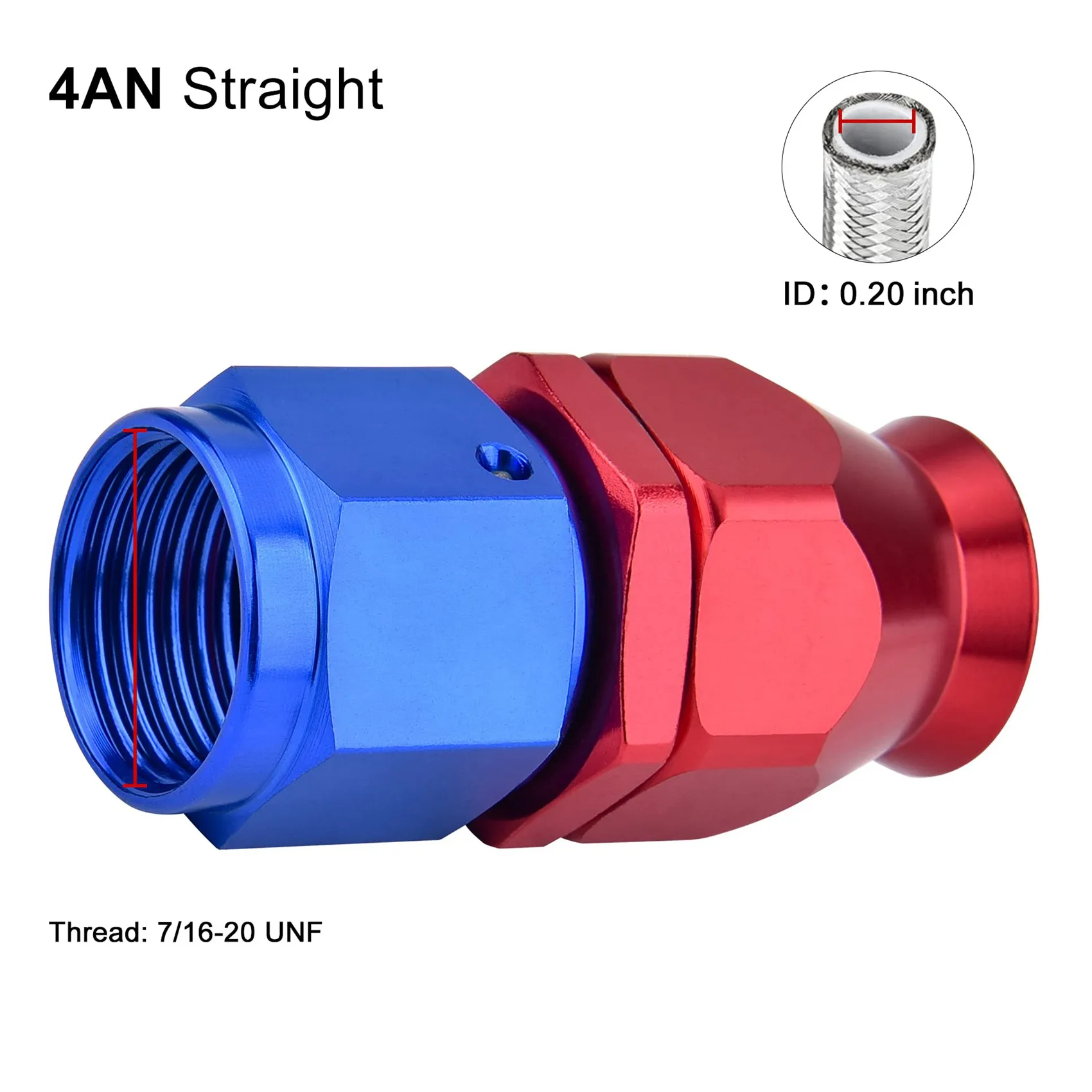 2 PCS Swivel Hose End Fitting Straight 4AN 0degrees Straight PTFE Hose End Only for PTFE E85 Fuel Line Fitting Adapter