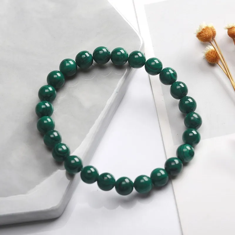 Natural Semi Precious Stone Round Malachite Beads Bracelet Green Color  6mm/8mm/10mm Size For Choose Lucky Amulet Prayer