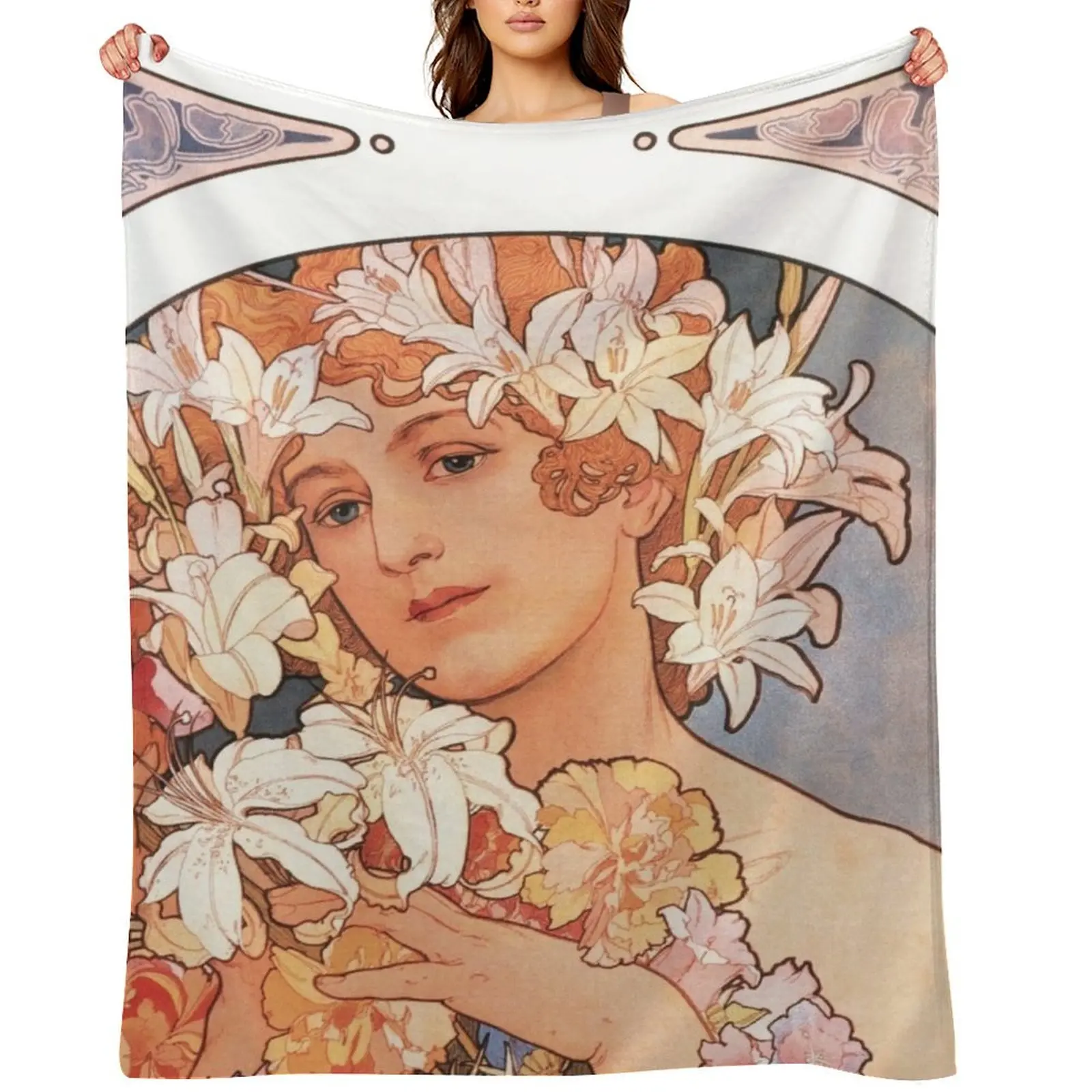 

La Fleur - The Flower - Alphonse Mucha 1897 Throw Blanket Moving Decoratives Thermal Flannels Blankets