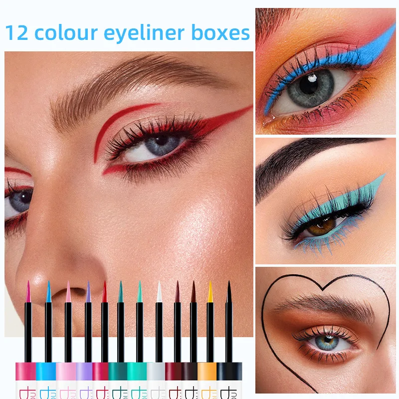 Pudaier 12 Colors White Liquid Eyeshadow Eyeliner Pencil Set Durable Waterproof Matte Nude Eye Shadow Liner For Women Cosmetics