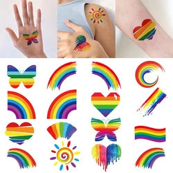 8 pezzi adesivo viso arcobaleno tatuaggio temporaneo impermeabile farfalla colorata amore sole body art braccio tatuaggi finti donna uomo giorno dell'orgoglio