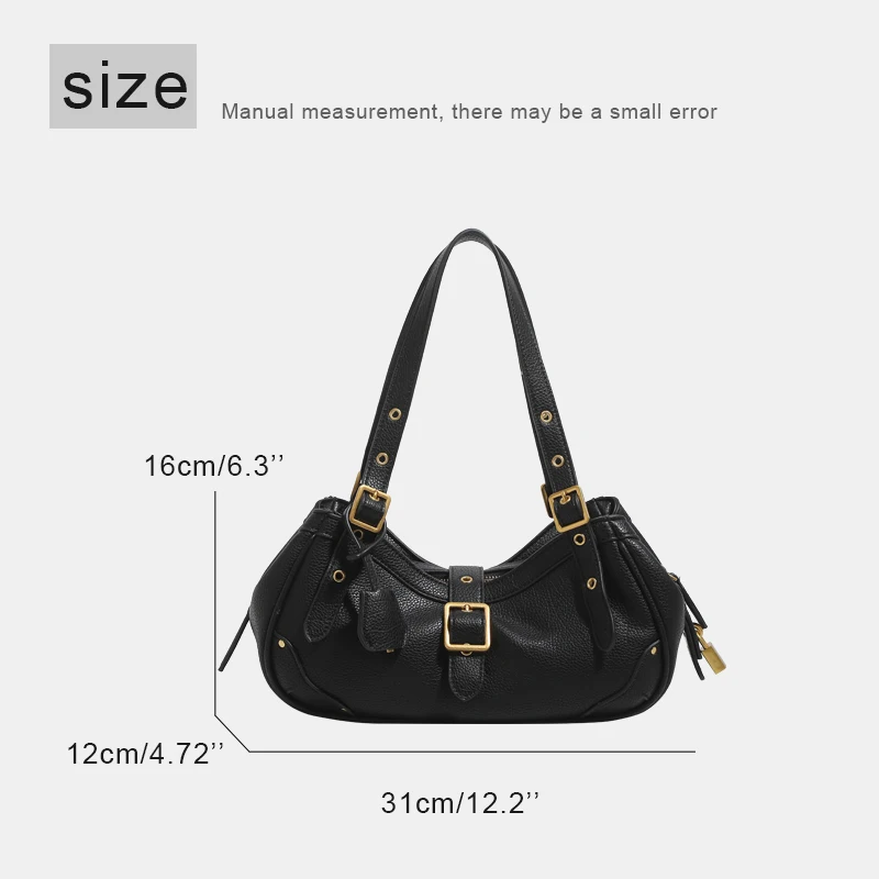 Underarm Bags For Women Luxury Designer Handbag And Purses 2026 New In PU Grain Rivet Belt Buckle Lock Multiple Pockets Shoulder
