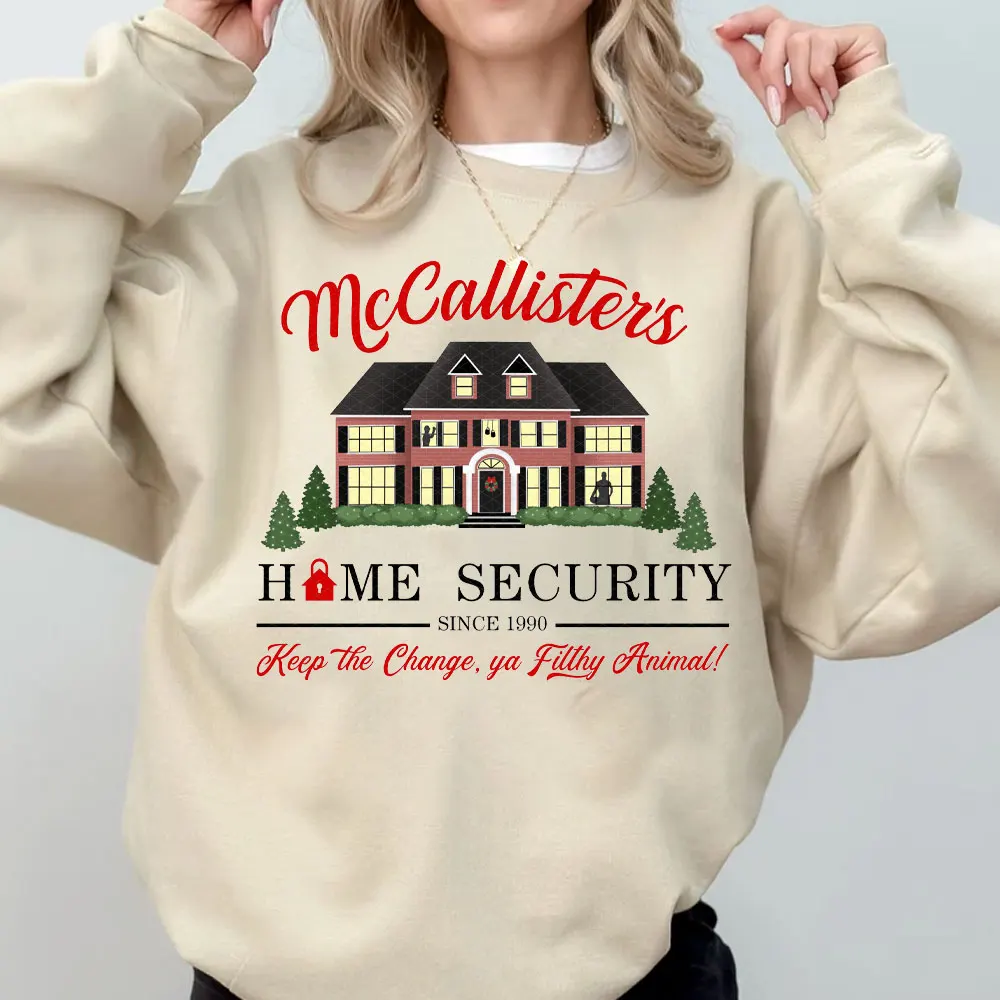 Home Alone Hoodie McCallister's Home Security Hooded Sweatshirt Funny Christmas Movie Kevin McCallister Xmas Hoodies Men Women