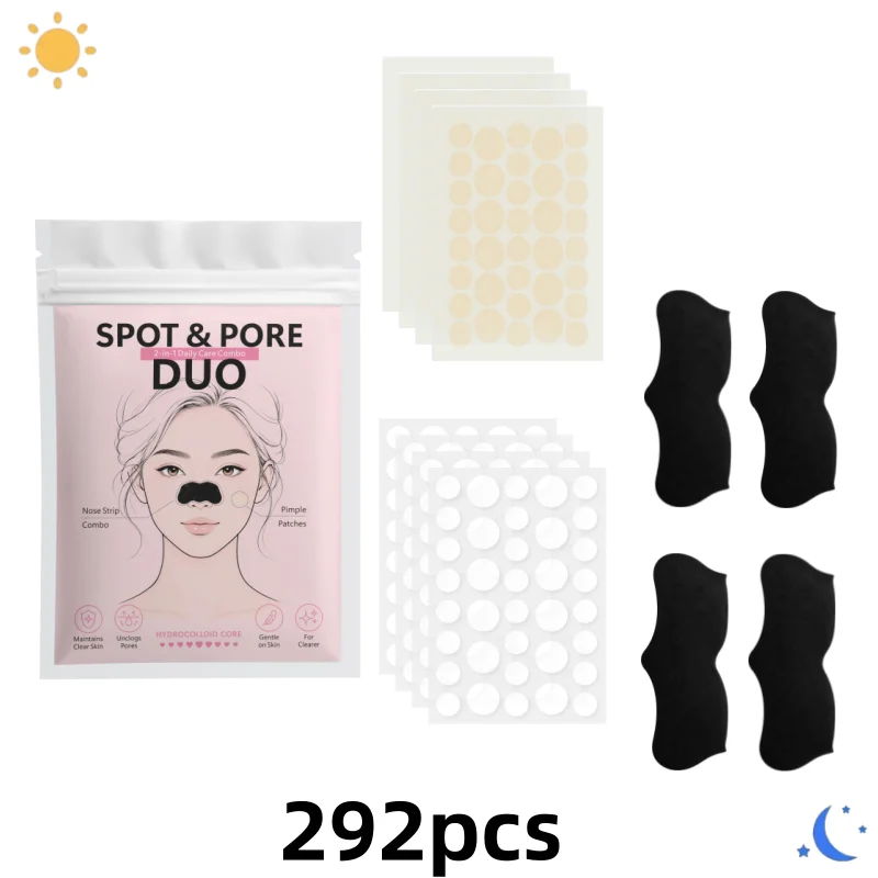 146/292/366Pcs Hydrocolloid Spot Patch & Black Nose Strip Set Invisible Blemish Stickers Assorted Sizes Day Night Face Care image 3