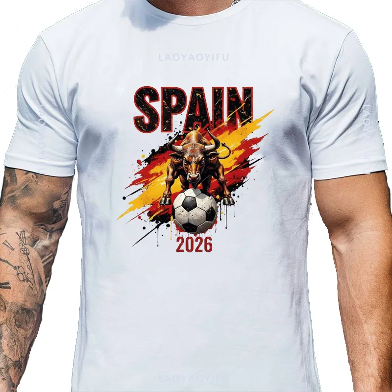 Spain Champion 2026 Spanish Bull Football Graphic Cotton Tee Unisex Crew Neck Short Sleeve Fan Casual Streetwear For Men Women