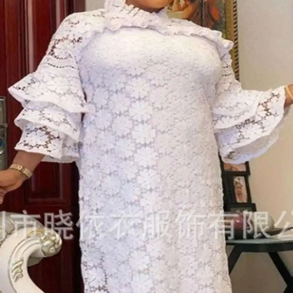 2025 Falda de longitud media, cintura alta, temperamento de encaje dulce, vestido blanco para ir al trabajo