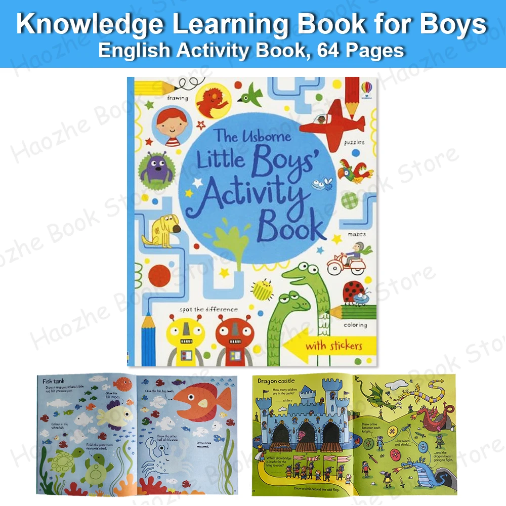 

Knowledge Learning Activity Book with Stickers for Boys Parent Child Interactive Reading Learn to Read Resources Montessori