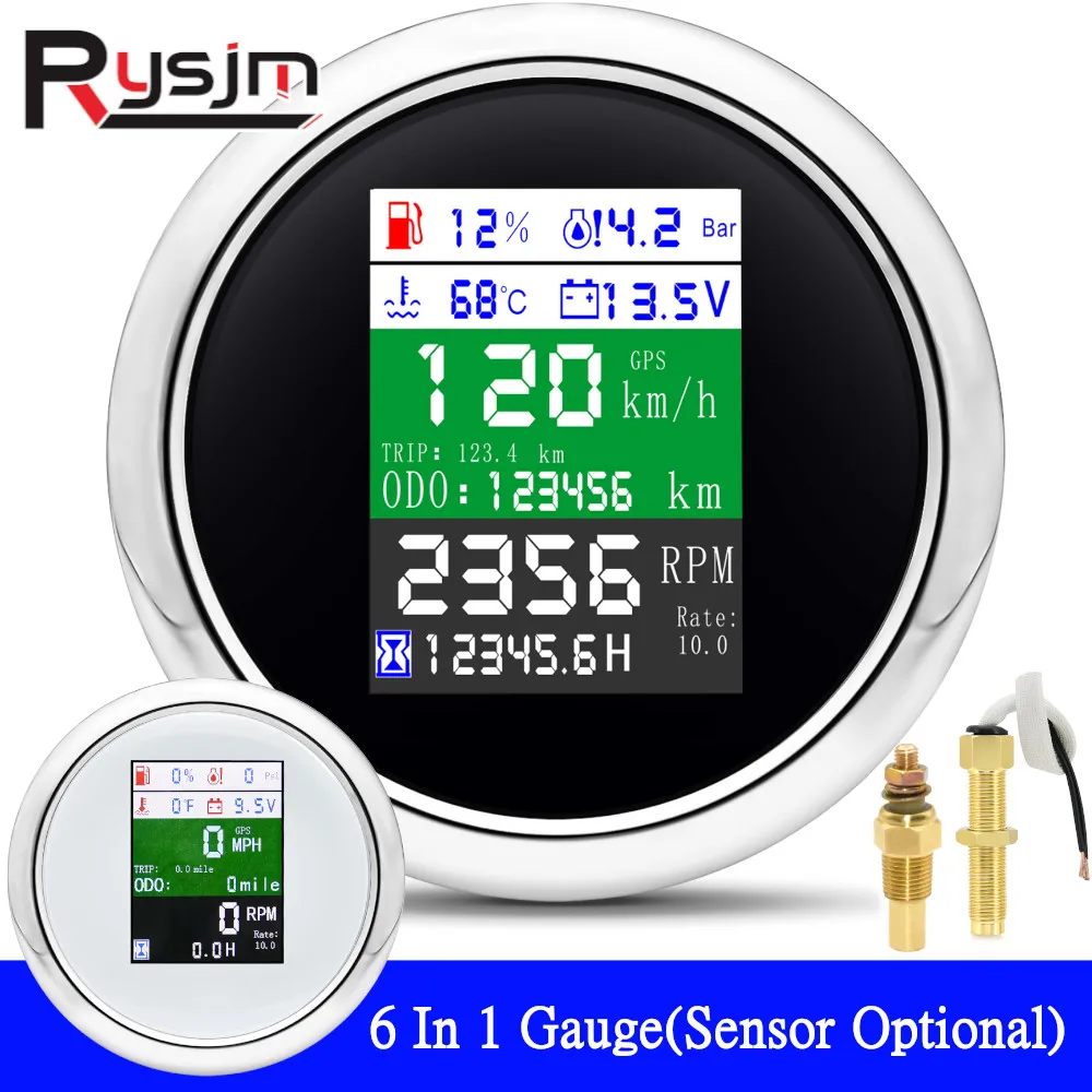 6 w 1 GPS Prędkościomierz Obrotomierz Wskaźnik poziomu paliwa Temperatura wody Prasa oleju 0 ~ 10Bar Czujnik Alarm Temperatura Wysyłacz paliwa do samochodu Silnik łodzi