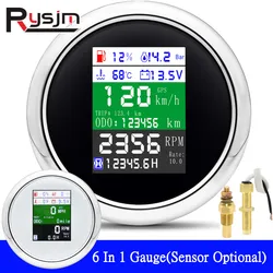 6 in 1 GPS Speedometer Tachometer Gauge Fuel Level Water Temp Oil Press 0~10Bar Sensor Alarm Temp Fuel Sender For Car Boat Motor