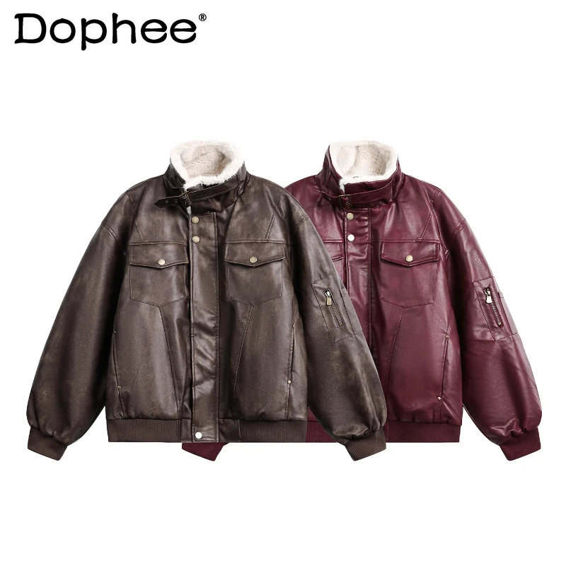 

Мужские и женские теплые парки из искусственной кожи, мужские зимние 2021, новые трендовые ветрозащитные универсальные шикарные парки для пар, однотонные пальто из искусственной кожи