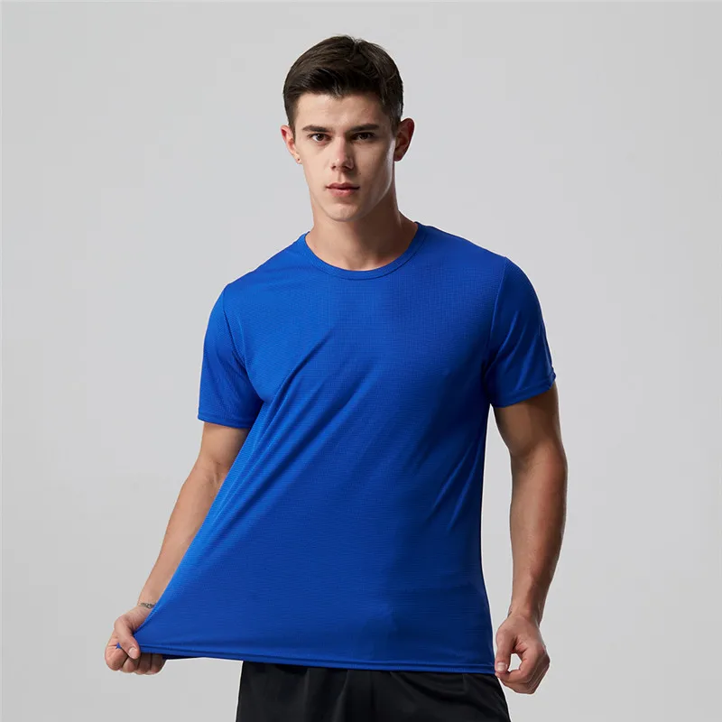 Summer Ice Silk Short Sleeve T-Shirt Gym Clothing Men Quick Dry Breathable Air Conditioning Outdoor Running Outer Wear