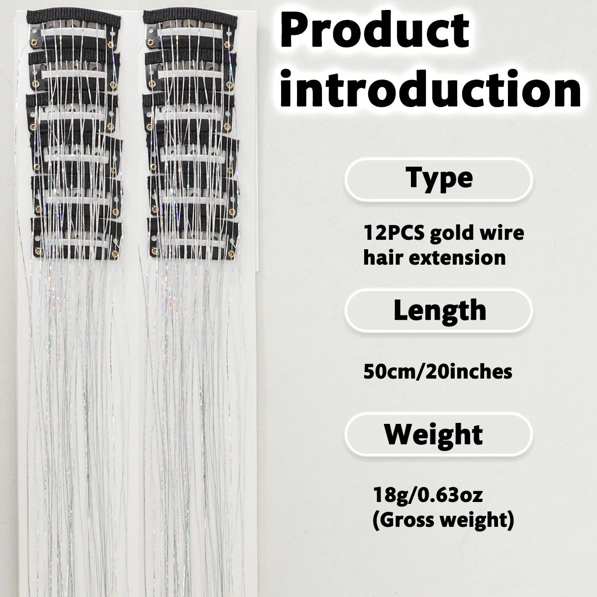 12 قطعة/مجموعة من وصلات الشعر الاصطناعية بمشبك حريري ذهبي، ألوان ملونة، شطبة في شعر مستعار من الألياف المميزة