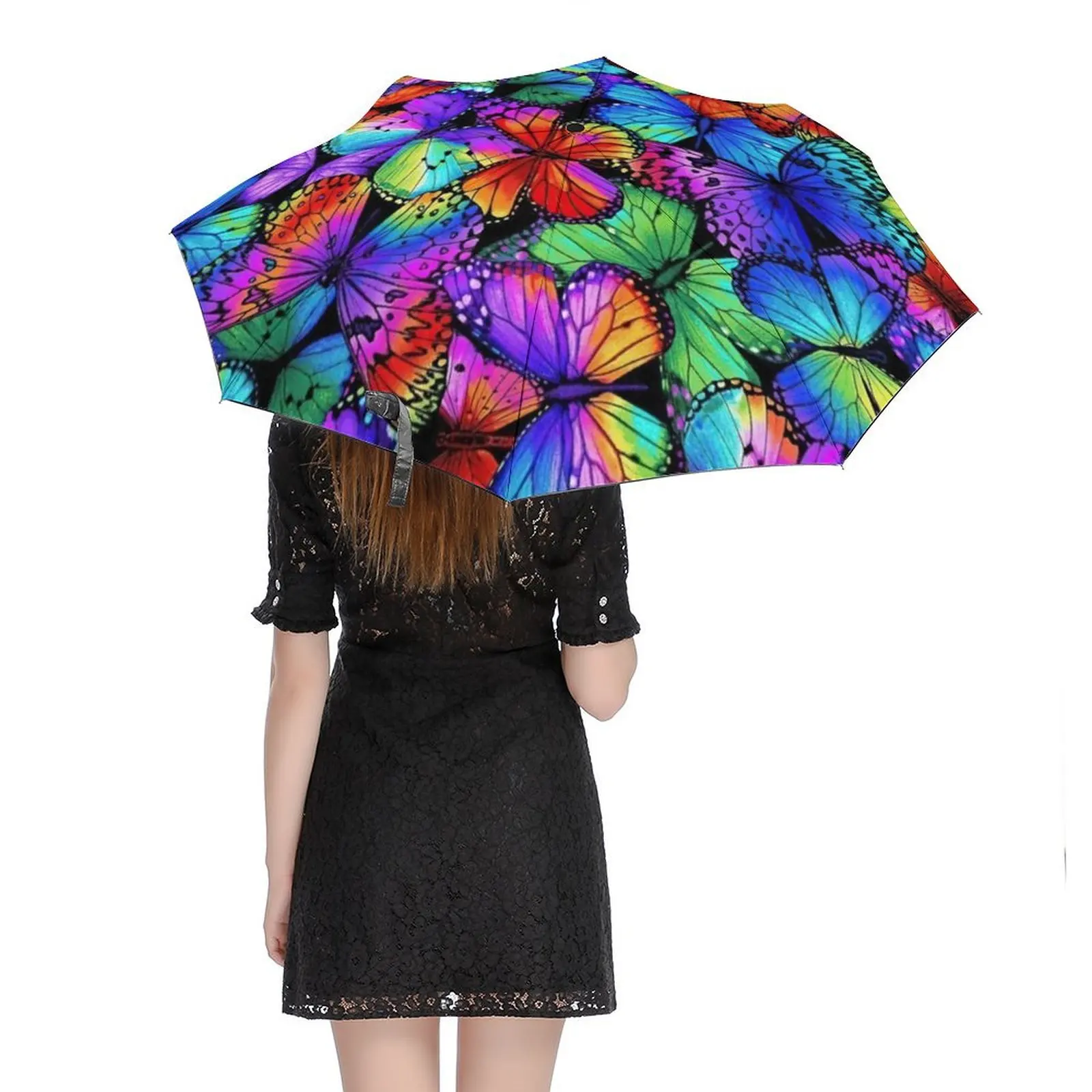 Colorful Butterfly Umbrella Neon Animal Print Automatic Windproof Umbrella Wholesale Design Garden Lightweight Umbrella