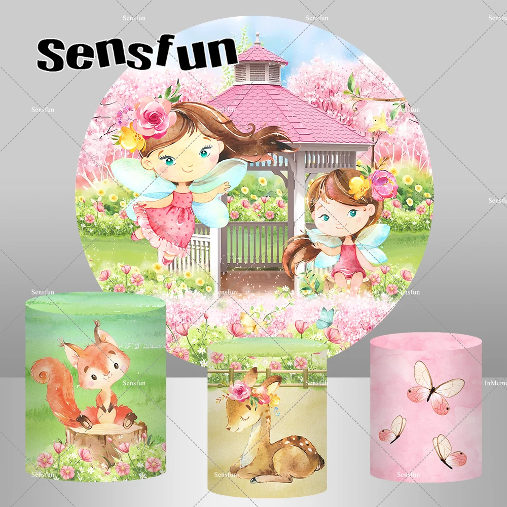 Fondo redondo de hada para niñas recién nacidas, cubierta de fondo para fiesta de primer cumpleaños, hada Floral, mariposa, jardín